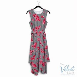 Calvin Klein Black & White Striped Dress with Pink Floral Detail Size 2